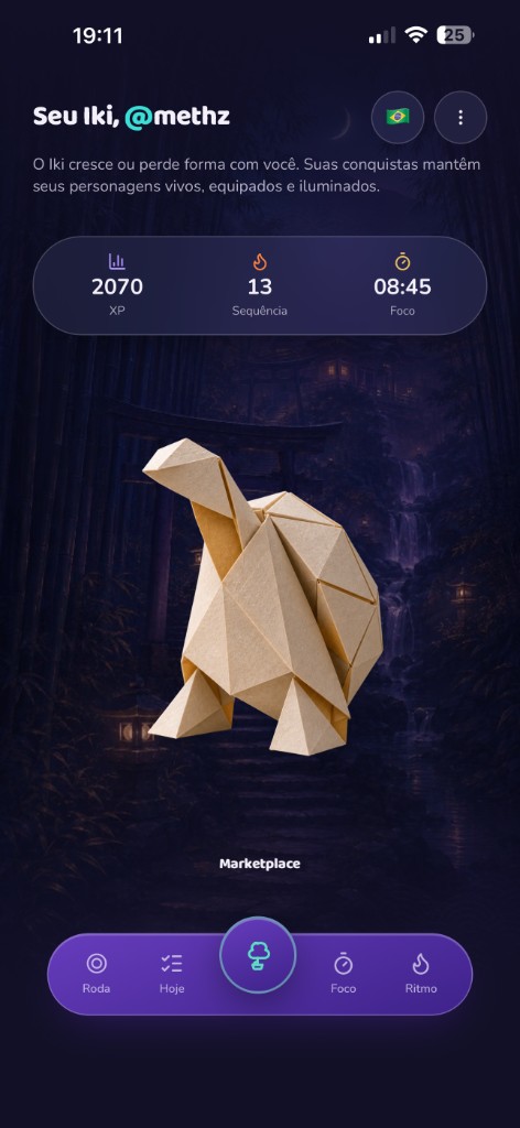 Tela Seu Iki no celular, com o personagem origami